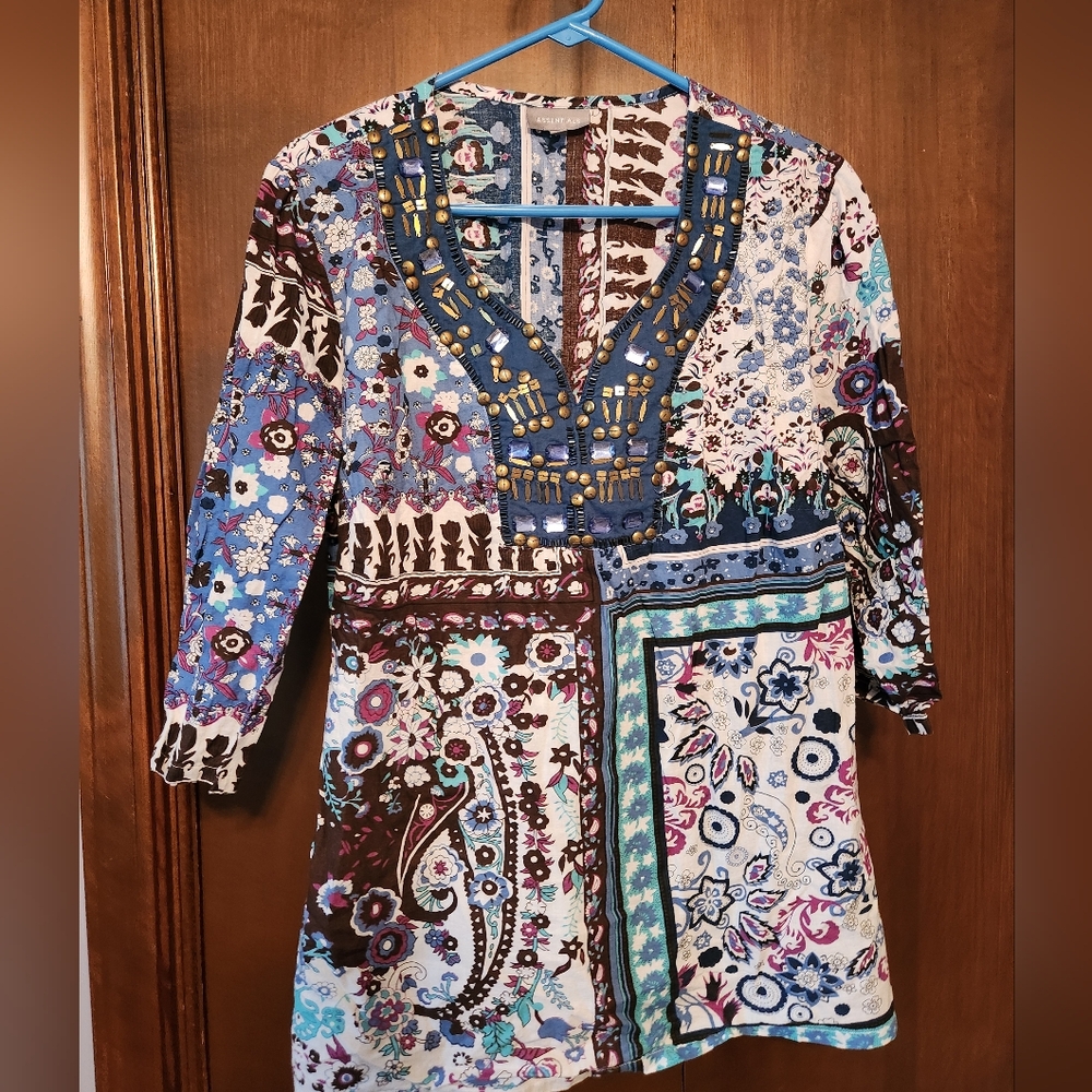 Essentials Blue and Brown Floral Tunic